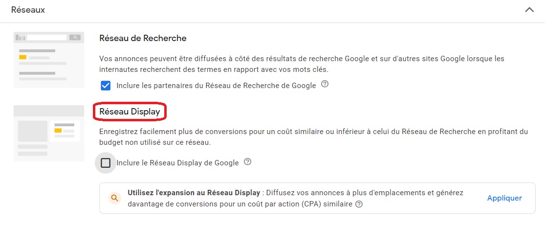 exclure le réseau display google ads